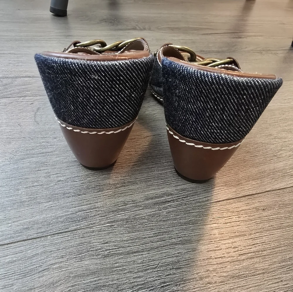 Cole Haan Leather Denim Metal Detail Wedges Ladies Size 7.5